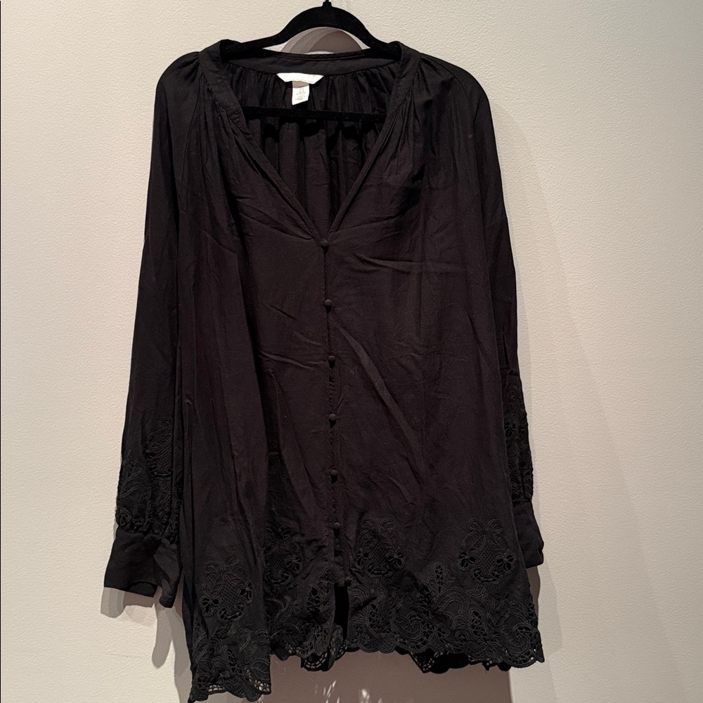 Black Button-Up dress with Embroidered Details